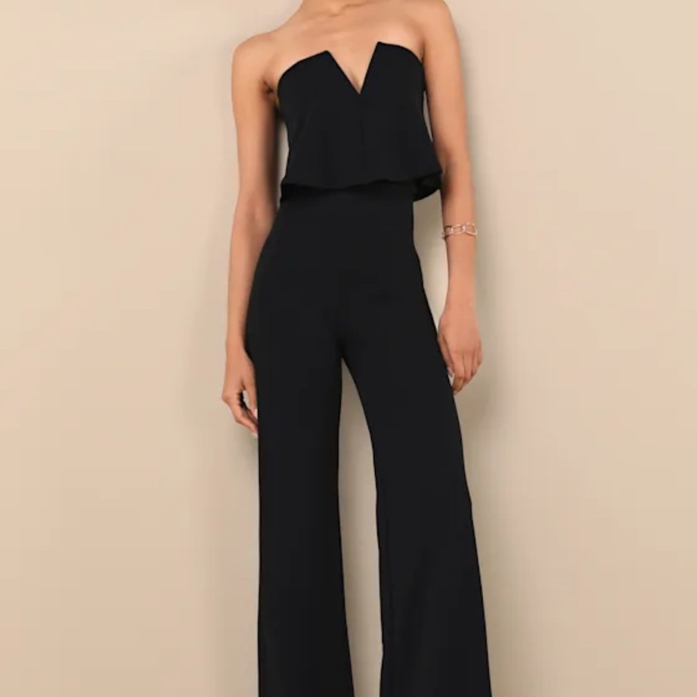 Lulus Power of Love Black strapless jumpsuit